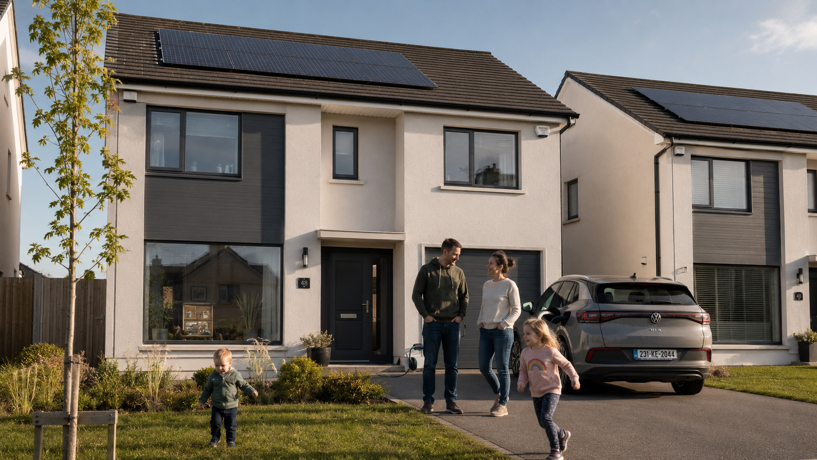 Conor and Aoife's modern A3 semi-detached home in Kildare with EV charging on the drive.